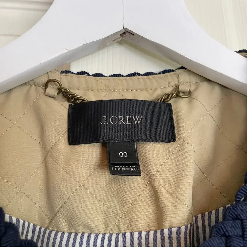 J.Crew Quilted Crop Lady Jacket Tan Braided Fringe Trim Blazer Sz 00